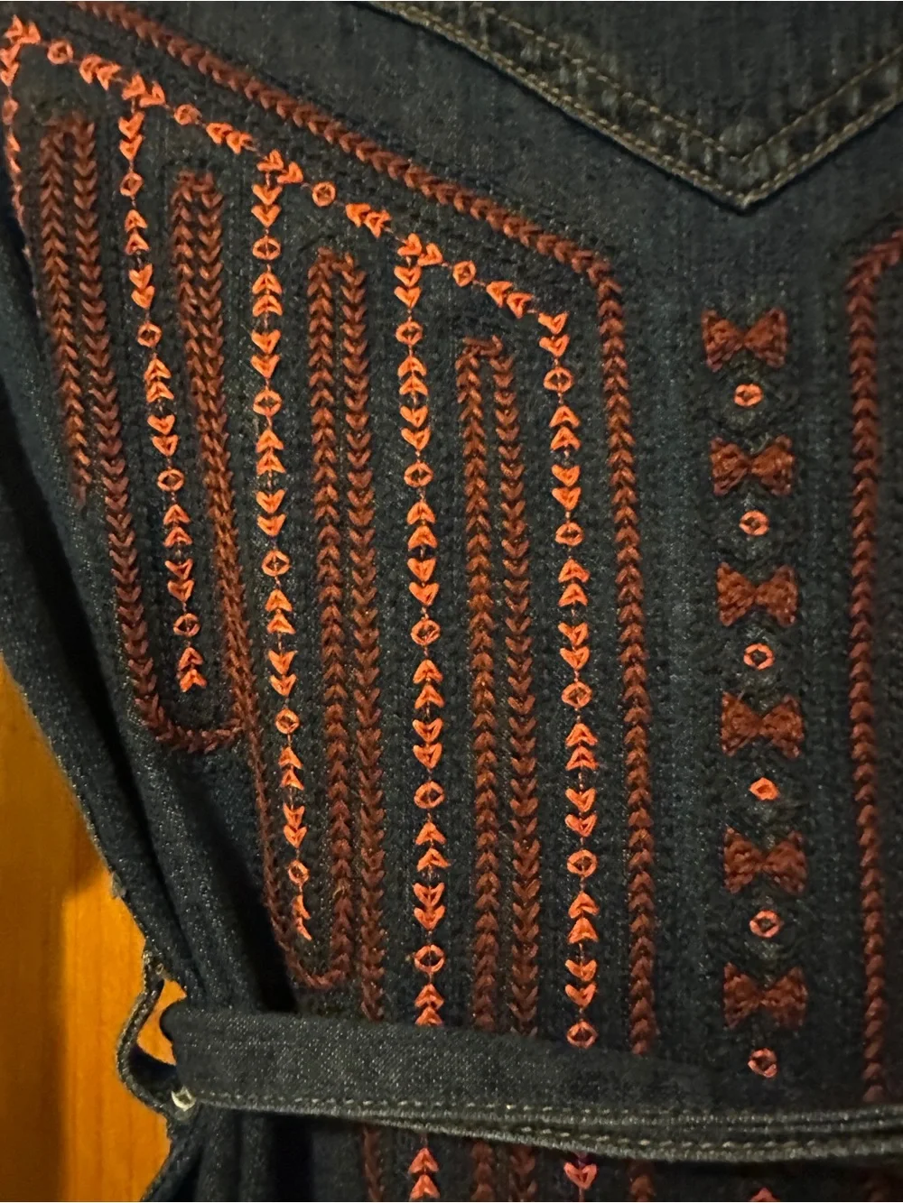 Wrangler Dark Blue Denim Long-Sleeve Embroidered Shirt Dress S - Picture 3 of 9